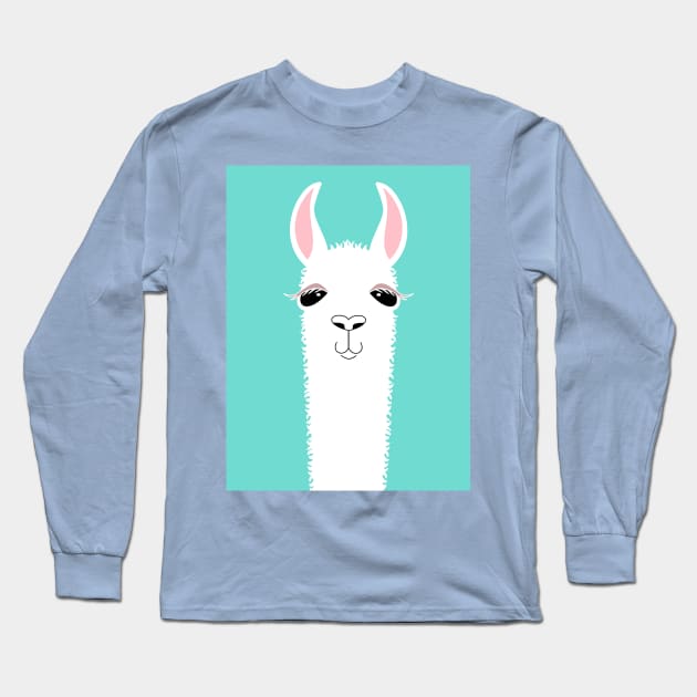 LLAMA ALPACA PORTRAIT ON BLUE Long Sleeve T-Shirt by JeanGregoryEvans1